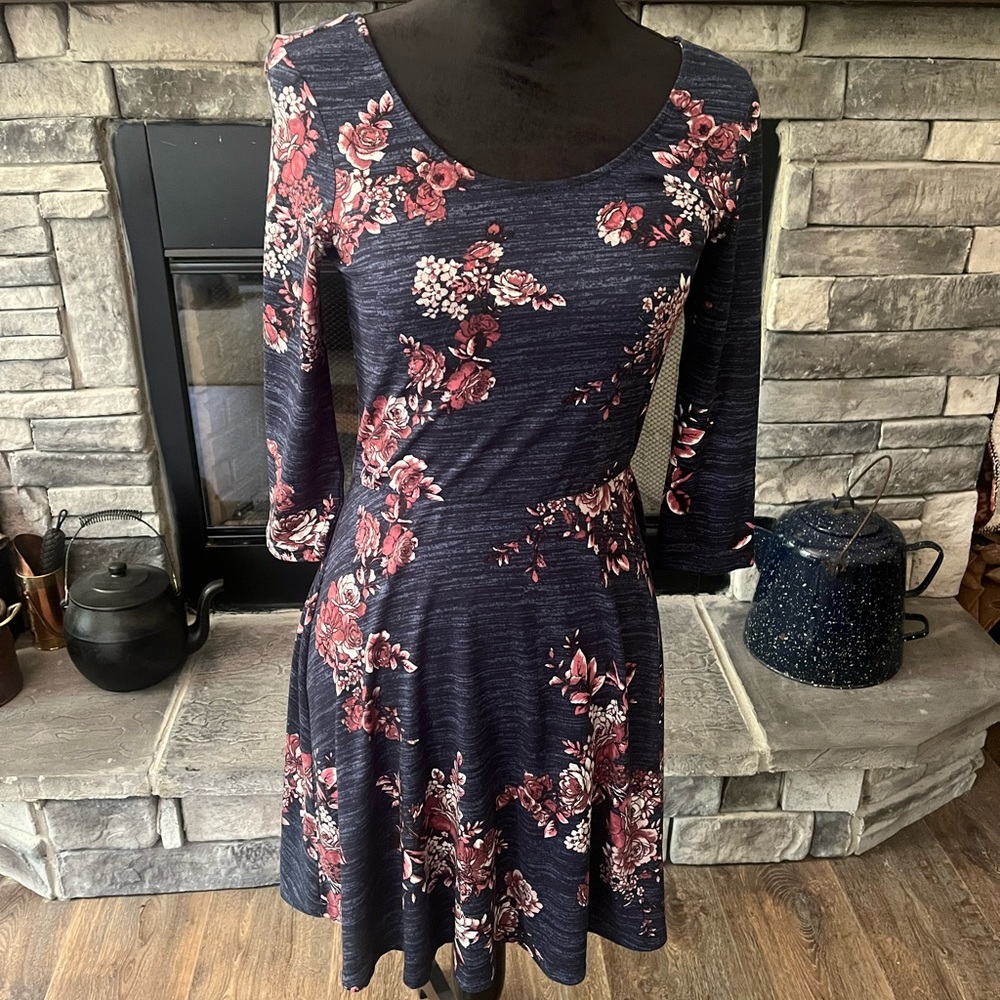 by & by Blue Fit and Flare Dress with Bell Sleeves